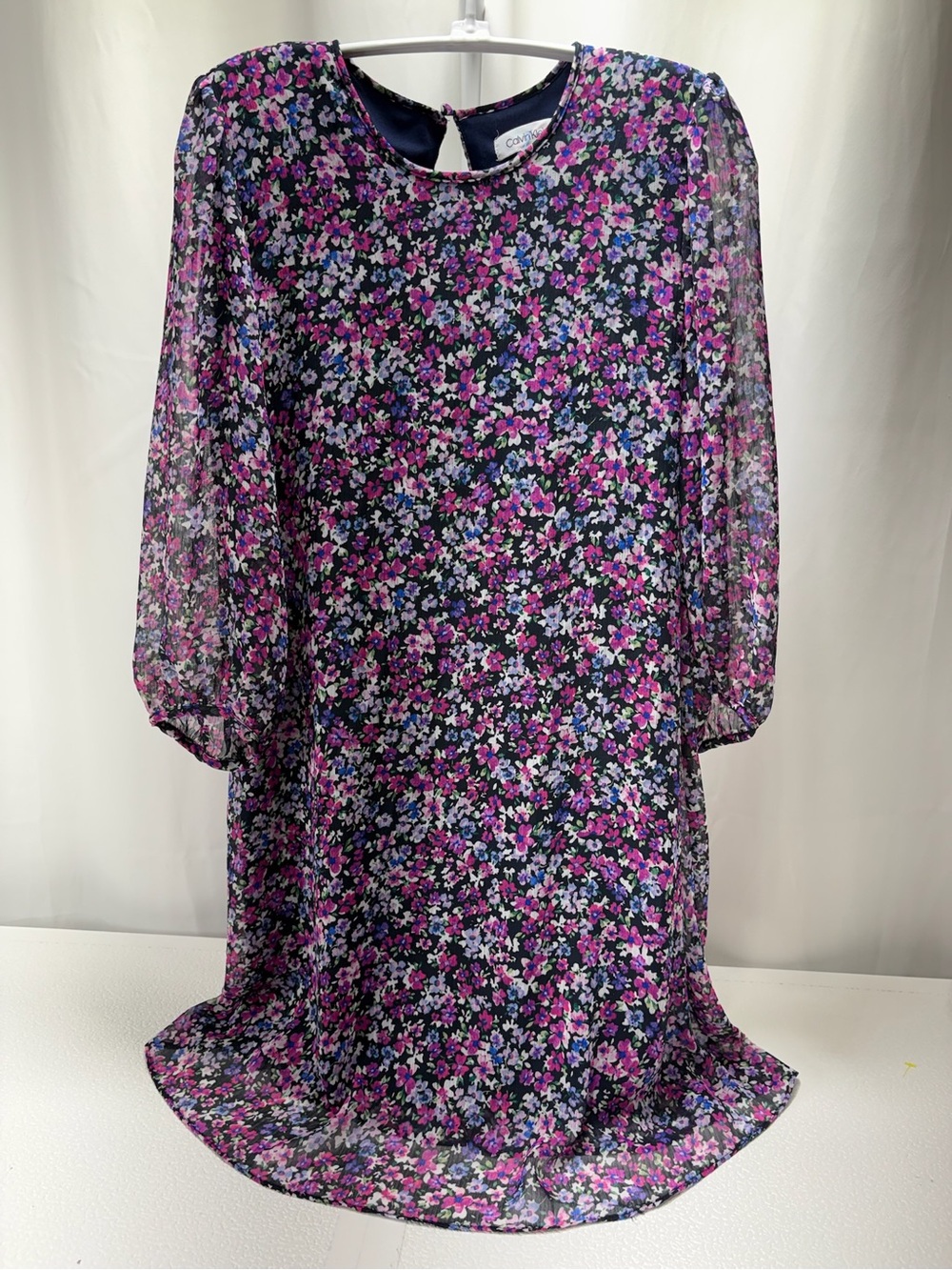 Calvin Klein Navy Floral Midi Dress with Pink & Purple Accents 4394